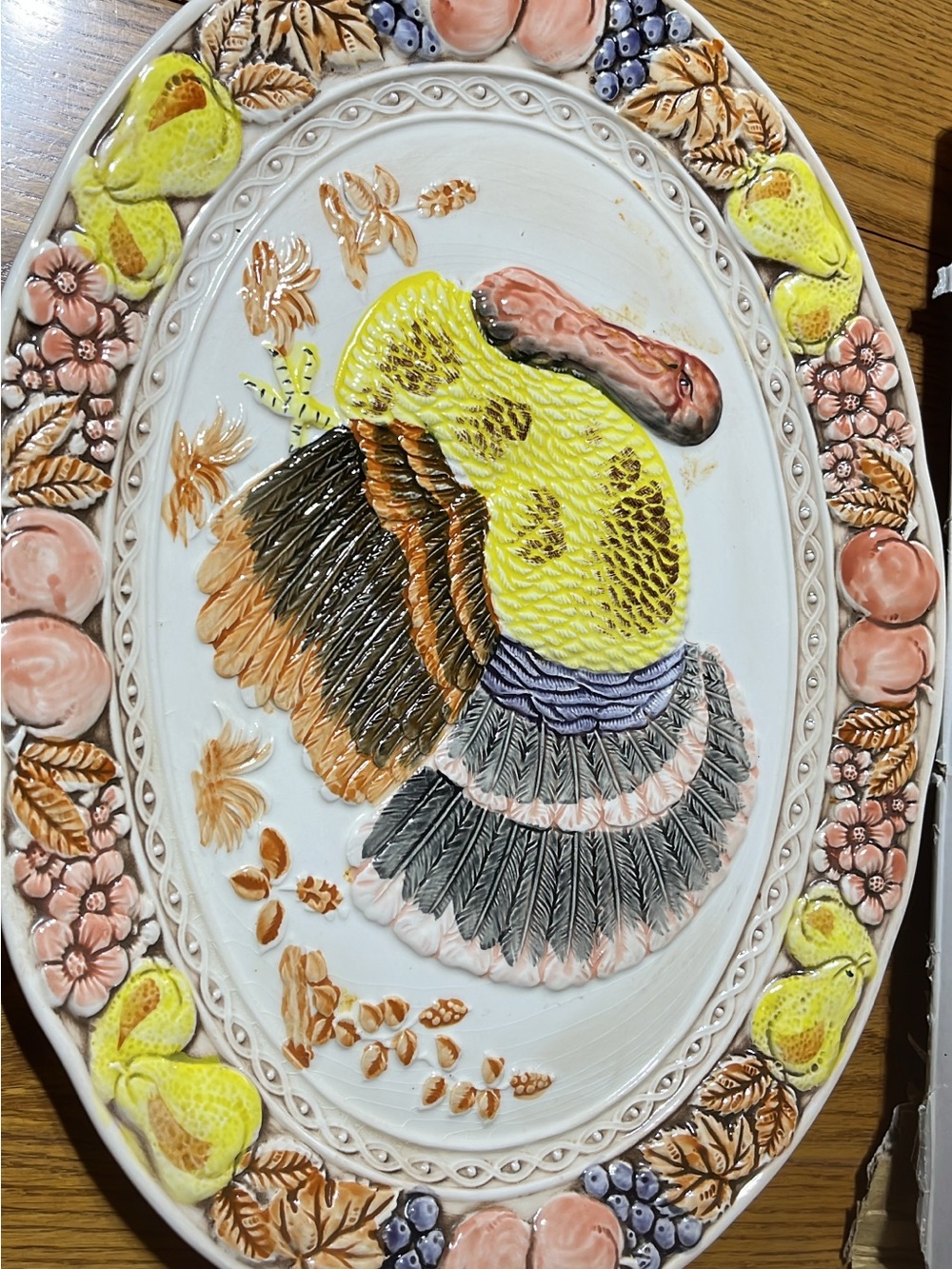 Hand-Painted Yellow Turkey Ceramic Platter 1987